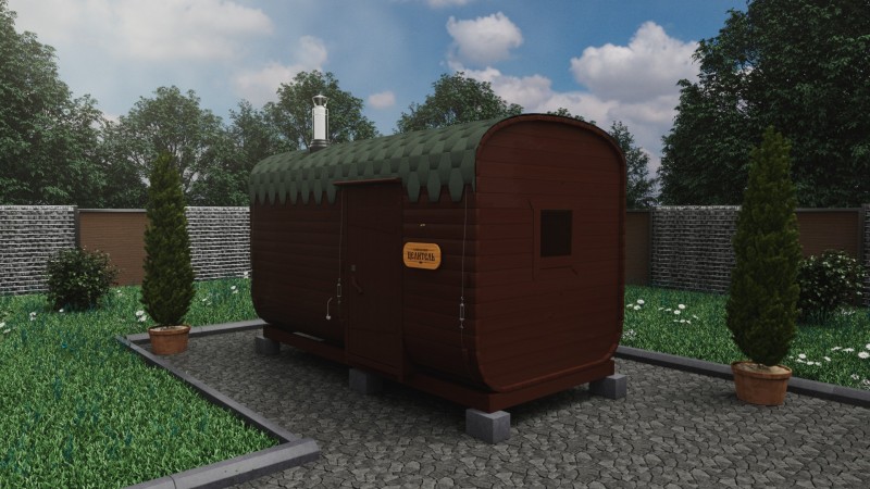 Баня бочка 4 метра с боковым входом, шоколад