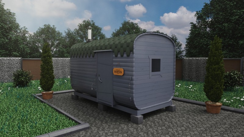 Баня бочка 4 метра с боковым входом, светлый графит