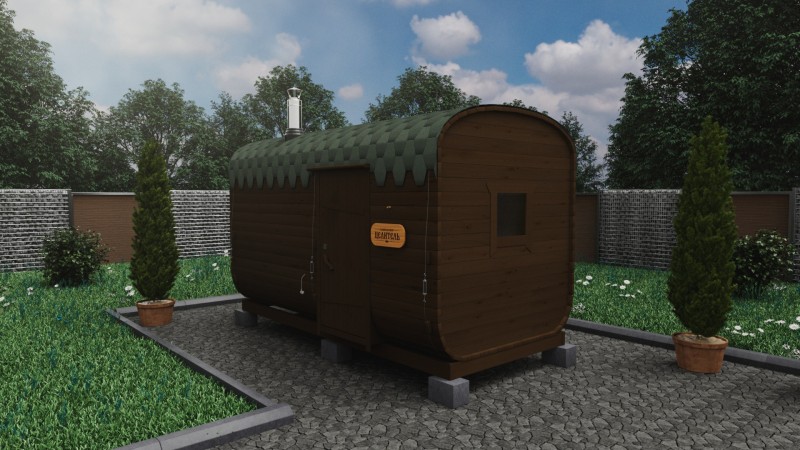 Баня бочка 4 метра с боковым входом, черешня