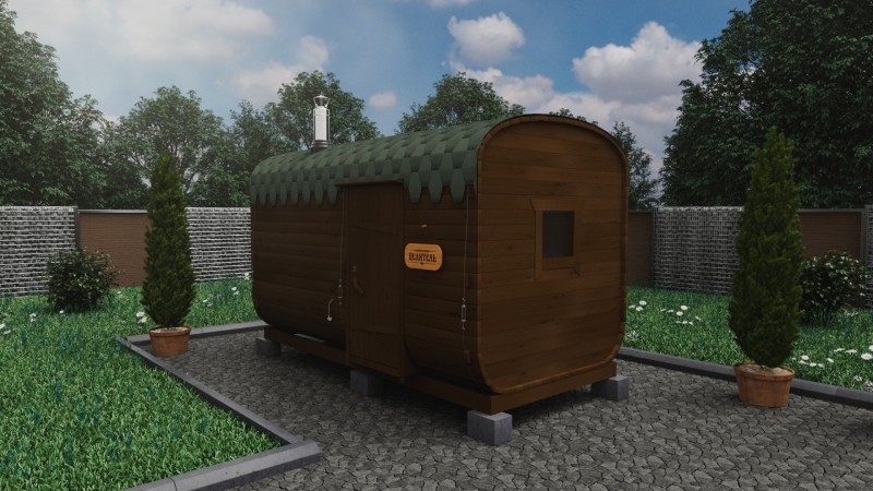 Баня бочка 4 метра с боковым входом, дуб