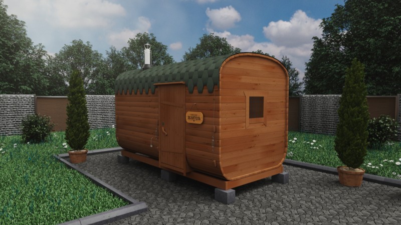 Баня бочка 4 метра с боковым входом, ольха