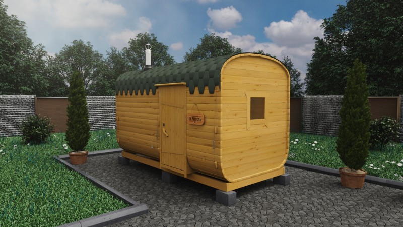 Баня бочка 4 метра с боковым входом, подсолнух