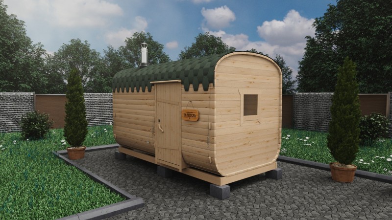 Баня бочка 4 метра с боковым входом, натуральное дерево
