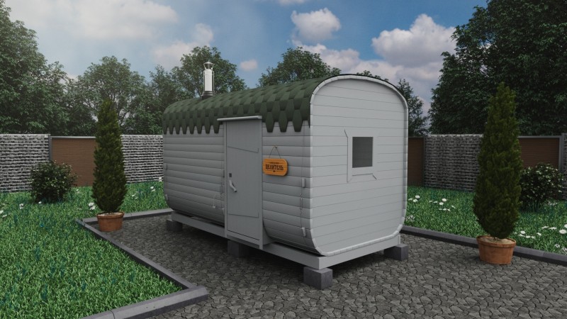 Баня бочка 4 метра с боковым входом, альп. утро