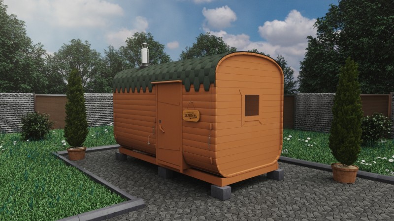 Баня бочка 4 метра с боковым входом, имбирь