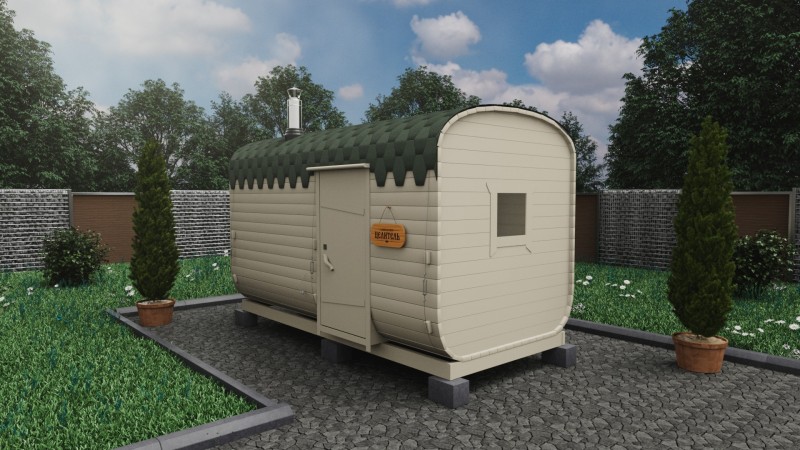 Баня бочка 4 метра с боковым входом, топленое молоко