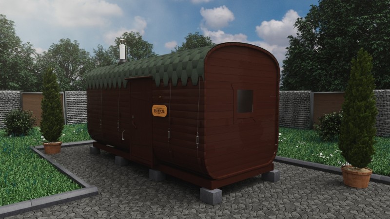 Баня бочка 5 метров с боковым входом, шоколад