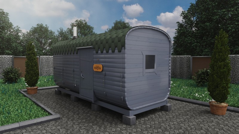 Баня бочка 5 метров с боковым входом, светлый графит