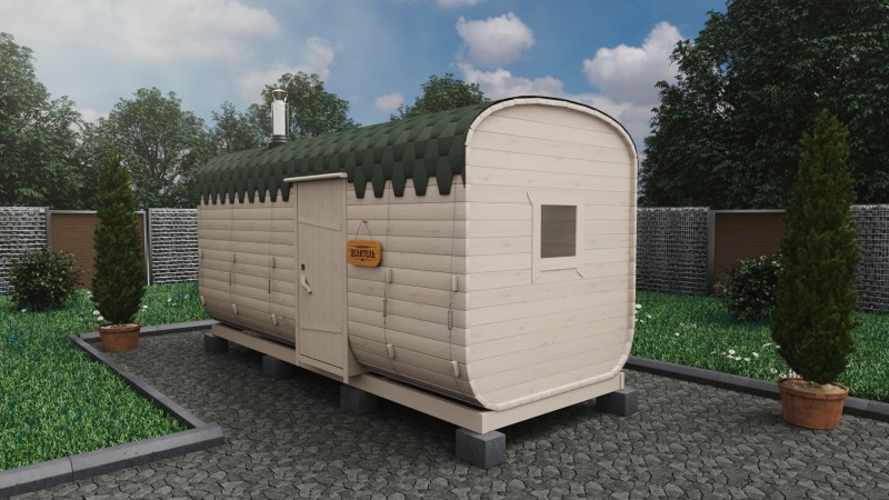 Баня бочка 5 метров с боковым входом, береза