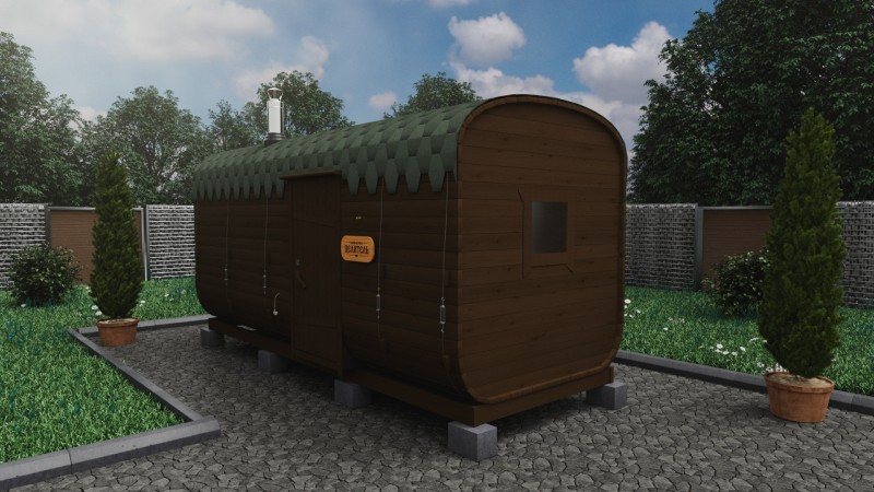 Баня бочка 5 метров с боковым входом, черешня