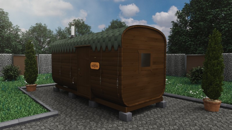 Баня бочка 5 метров с боковым входом, дуб