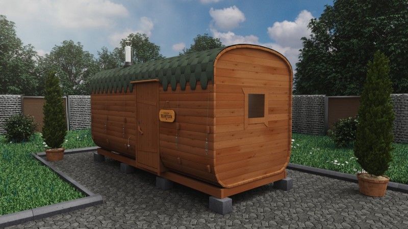 Баня бочка 5 метров с боковым входом, ольха