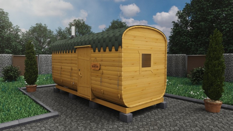 Баня бочка 5 метров с боковым входом, подсолнух