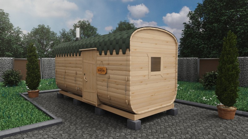 Баня бочка 5 метров с боковым входом, натуральное дерево