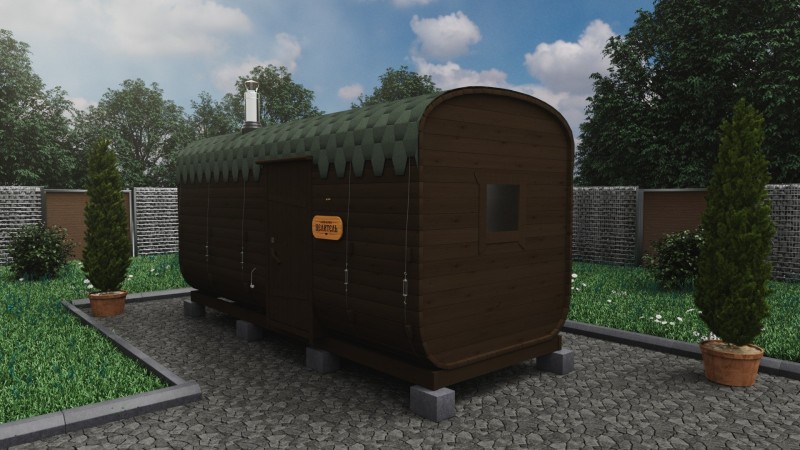 Баня бочка 5 метров с боковым входом, венге