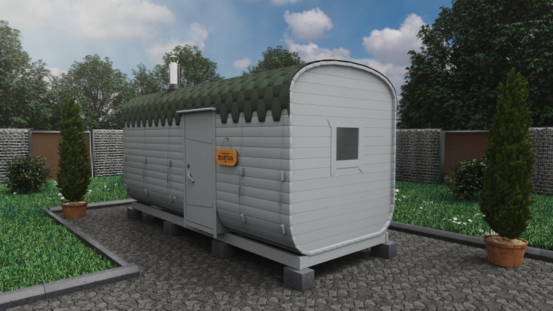 Баня бочка 5 метров с боковым входом, альп. утро