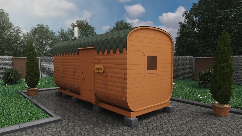 Баня бочка 5 метров с боковым входом, имбирь