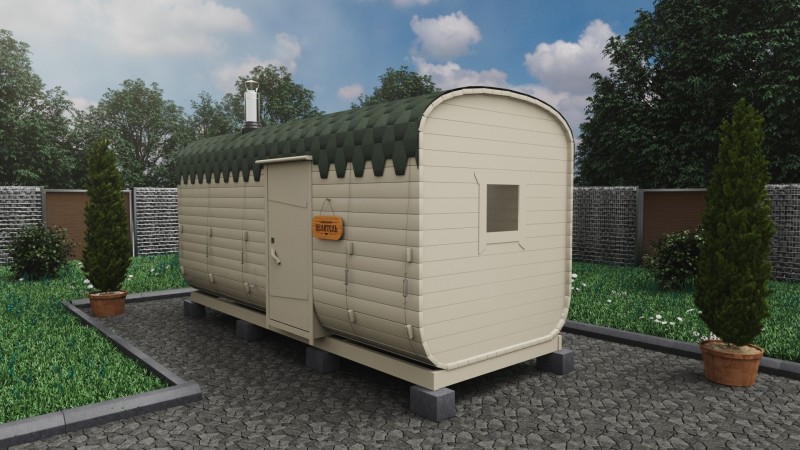 Баня бочка 5 метров с боковым входом, топленое молоко