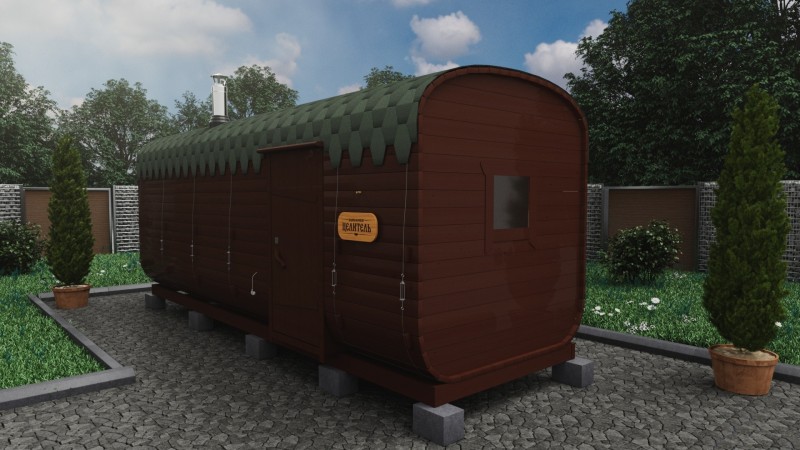 Баня бочка 6 метров с боковым входом, шоколад