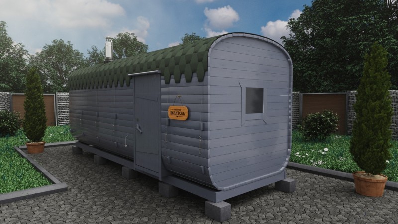 Баня бочка 6 метров с боковым входом, светлый графит