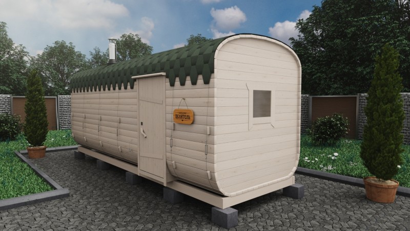 Баня бочка 6 метров с боковым входом, береза