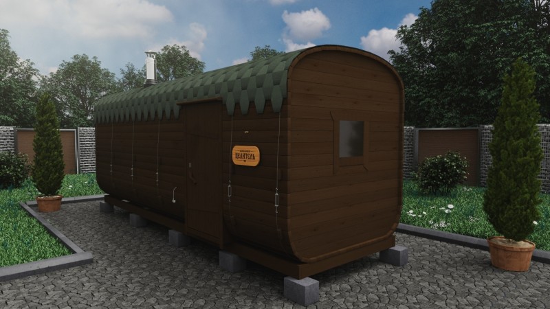 Баня бочка 6 метров с боковым входом, черешня