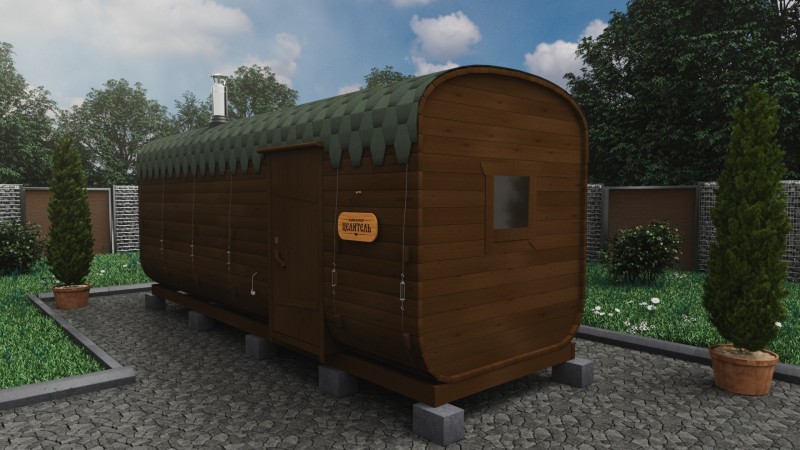 Баня бочка 6 метров с боковым входом, дуб