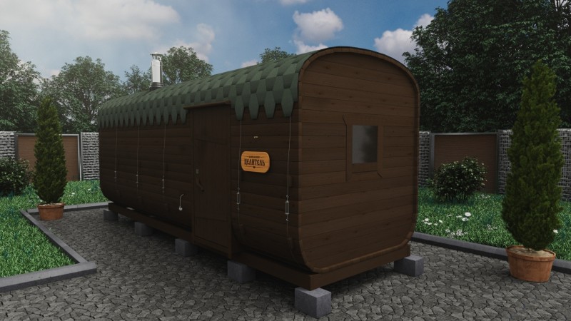 Баня бочка 6 метров с боковым входом, каштан