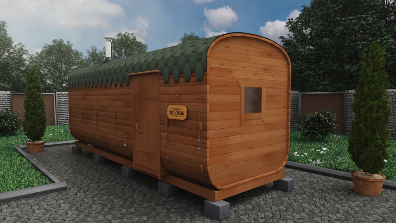 Баня бочка 6 метров с боковым входом, ольха