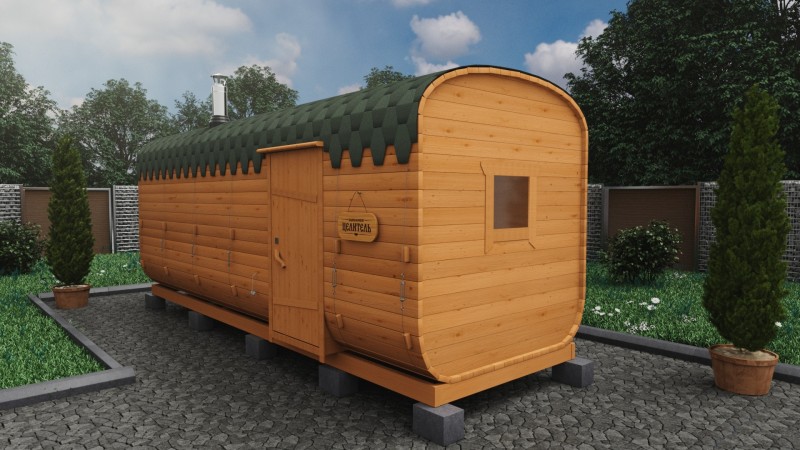 Баня бочка 6 метров с боковым входом, сосна