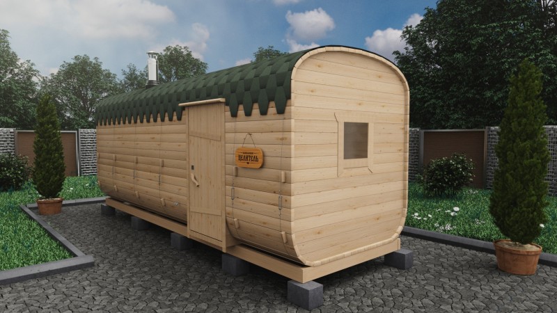 Баня бочка 6 метров с боковым входом, натуральное дерево