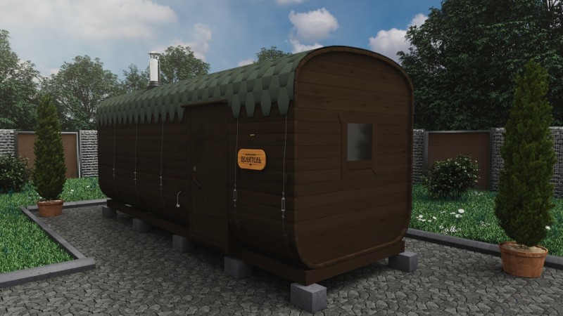 Баня бочка 6 метров с боковым входом, венге