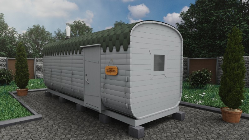 Баня бочка 6 метров с боковым входом, альп. утро