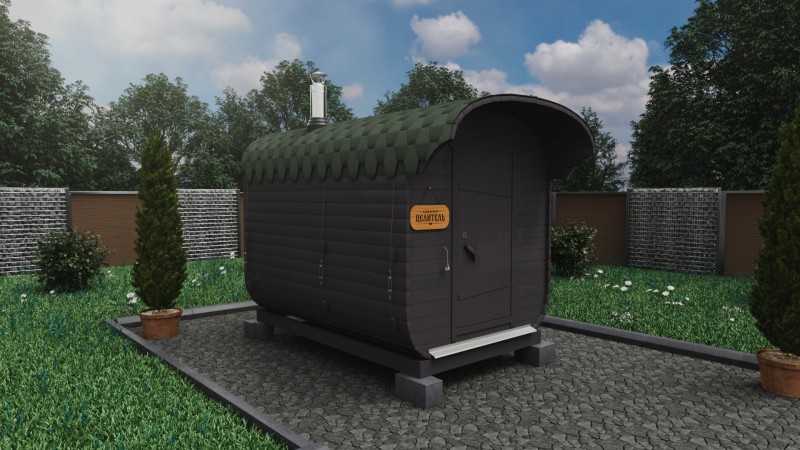 Баня бочка 3 метра с козырьком, графит