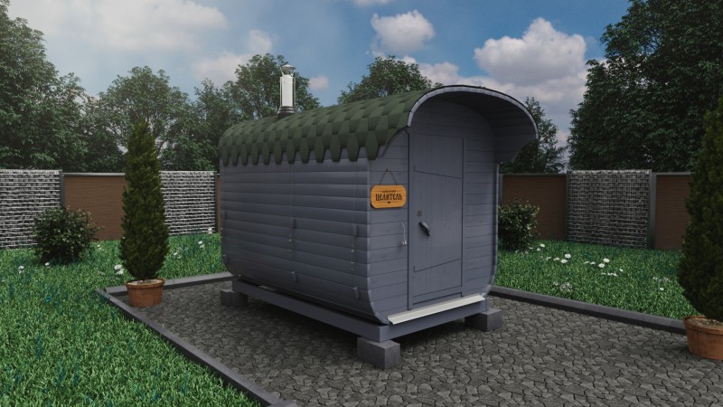 Баня бочка 3 метра с козырьком, светлый графит