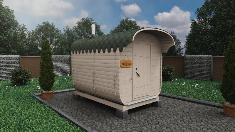 Баня бочка 3 метра с козырьком, береза