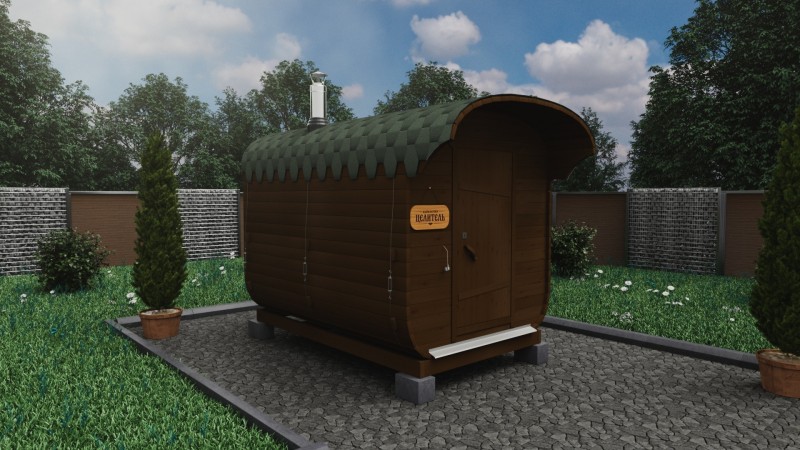 Баня бочка 3 метра с козырьком, дуб