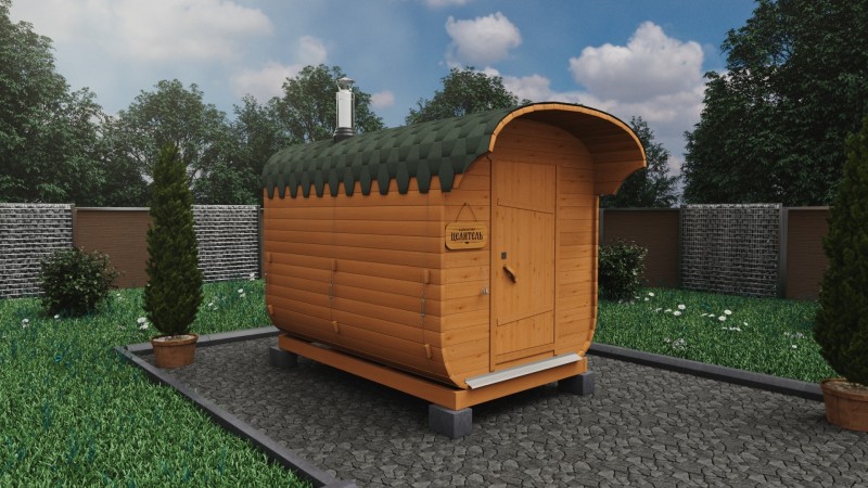 Баня бочка 3 метра с козырьком, сосна