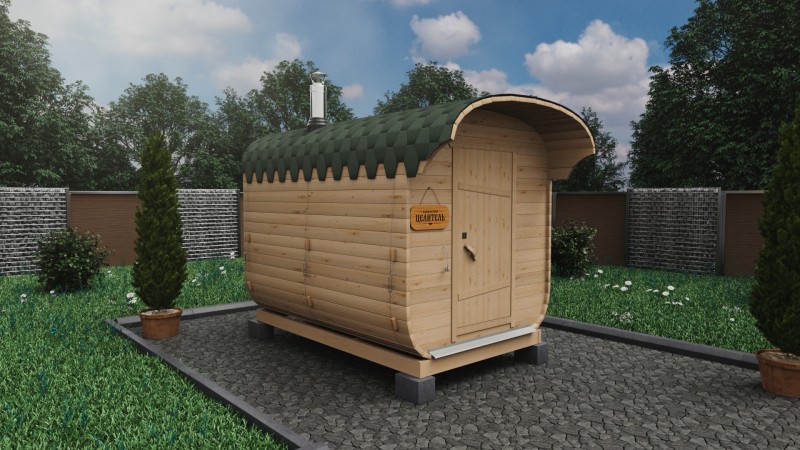 Баня бочка 3 метра с козырьком, натуральное дерево