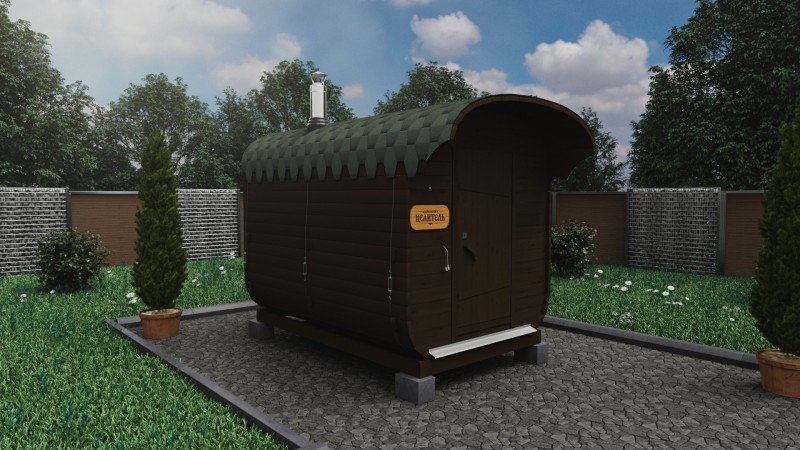 Баня бочка 3 метра с козырьком, венге