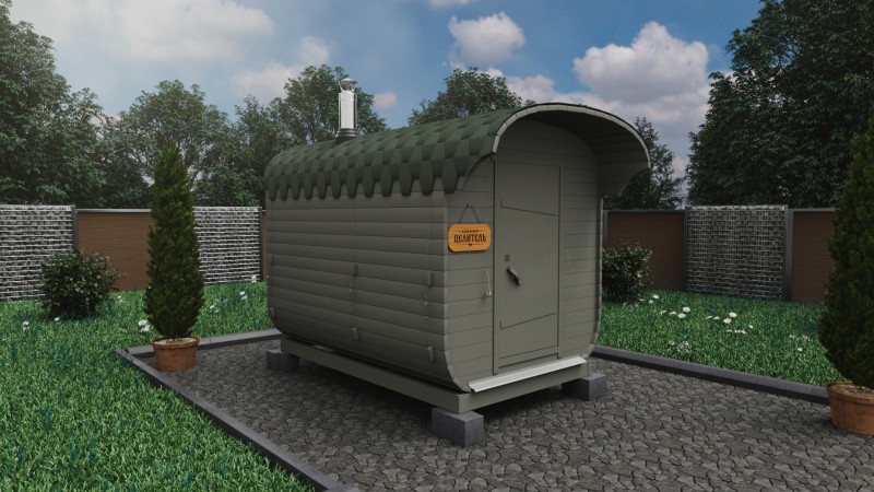 Баня бочка 3 метра с козырьком, фьорд