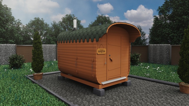 Баня бочка 3 метра с козырьком, имбирь