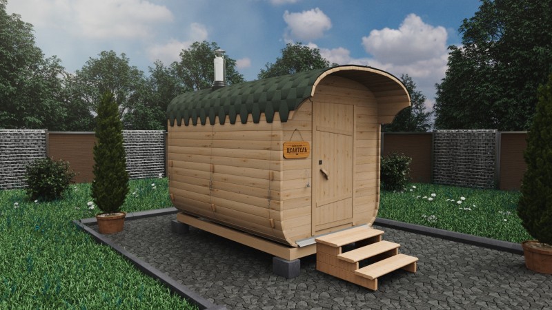 Баня бочка 3 метра с козырьком