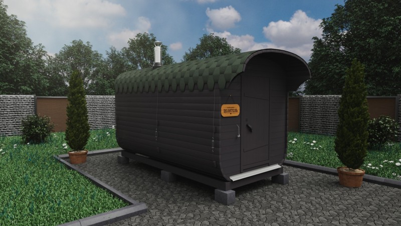 Баня бочка 4 метра с козырьком, графит