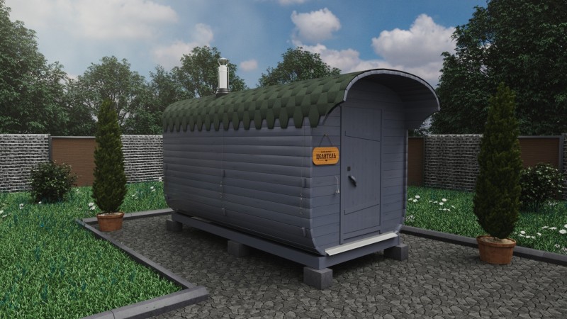 Баня бочка 4 метра с козырьком, светлый графит