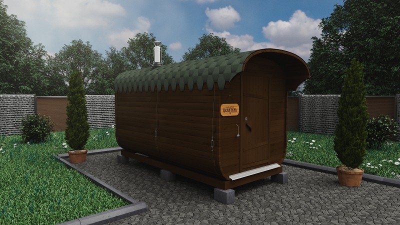 Баня бочка 4 метра с козырьком, дуб