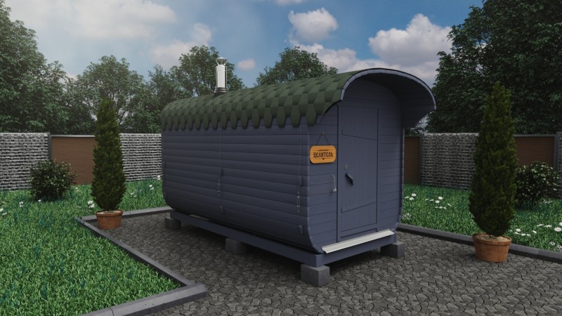 Баня бочка 4 метра с козырьком, графит