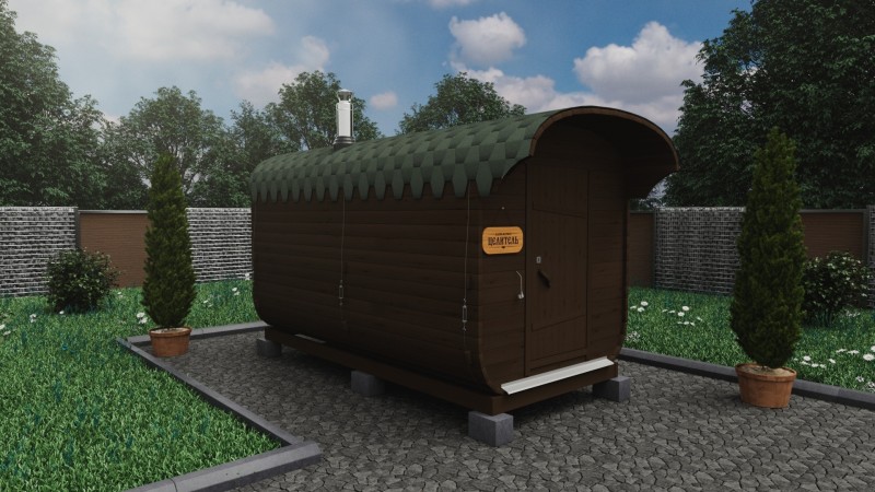 Баня бочка 4 метра с козырьком, каштан