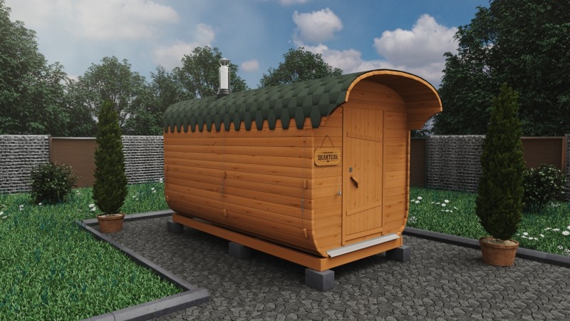 Баня бочка 4 метра с козырьком, сосна