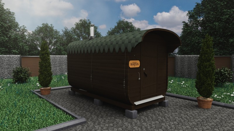 Баня бочка 4 метра с козырьком, венге